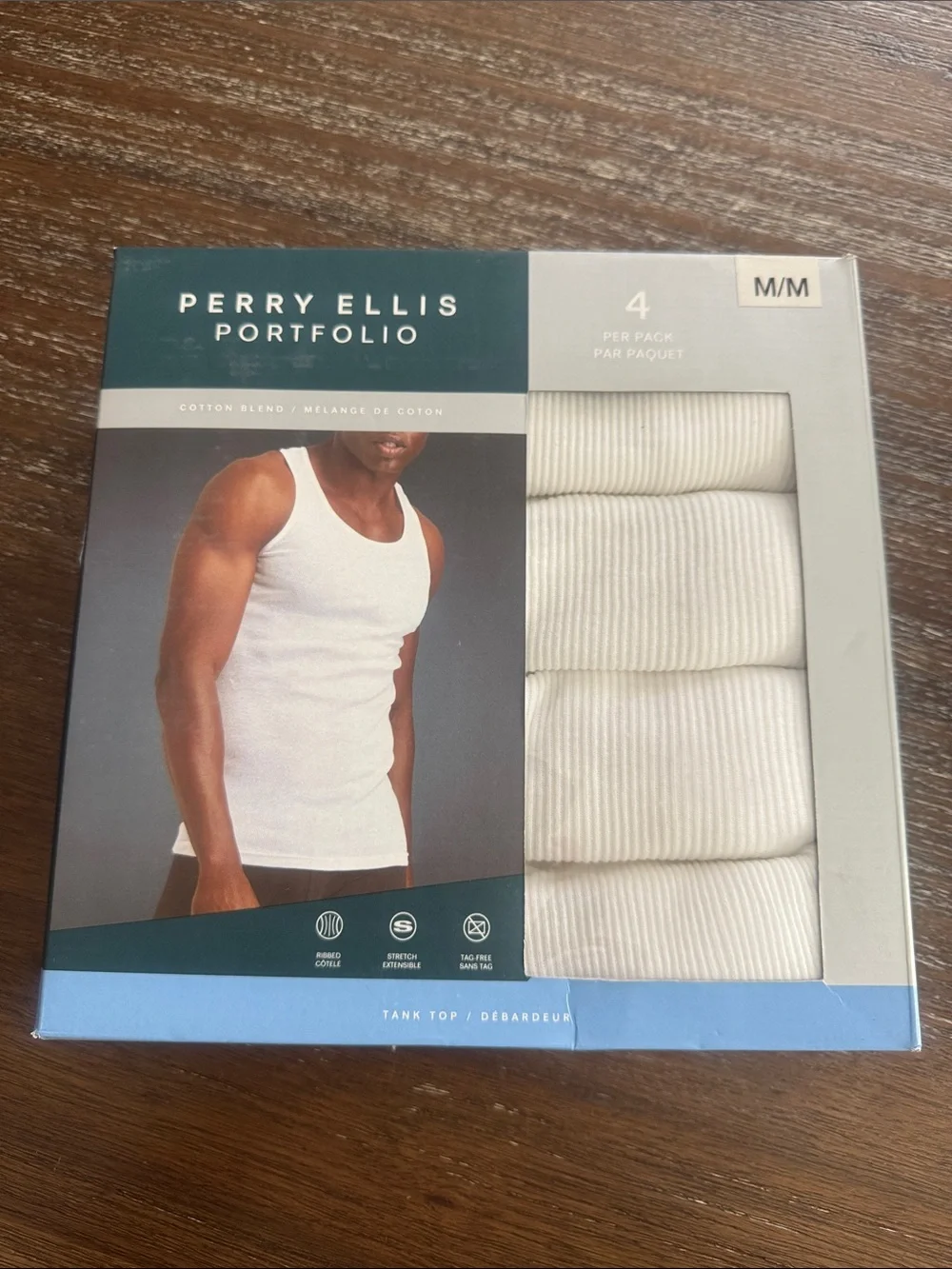 Perry Ellis White Ribbed Tank Tops - 4 Pack